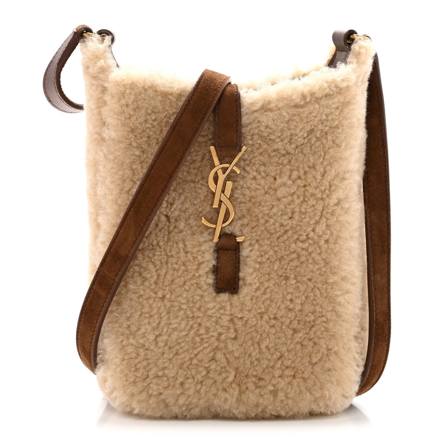 Shearling Suede Mini Le 5 A 7 Vertical Hobo Natural Beige Dark Cigar