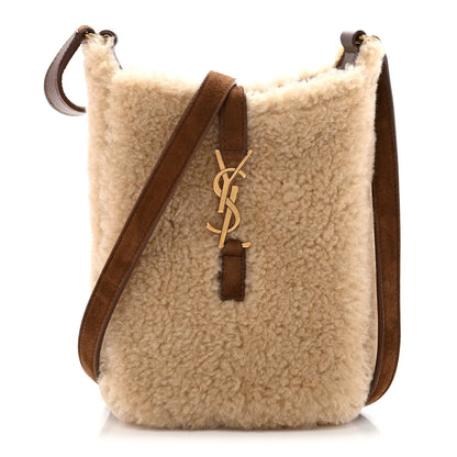 Shearling Suede Mini Le 5 A 7 Vertical Hobo Natural Beige Dark Cigar