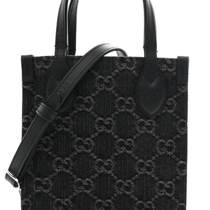Denim Cuoio Harness GG Monogram Mini Ophidia Tote Bag Black Medium Grey