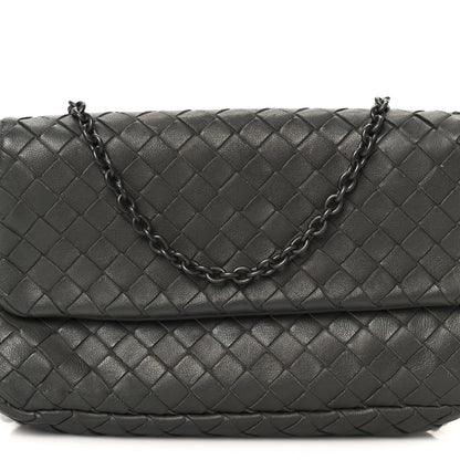 Nappa Intrecciato Small Chain Crossbody Light Grey