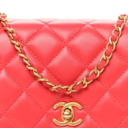 Lambskin Quilted CC Pearl Crush Wallet On Chain WOC  Red