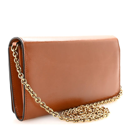 Calfskin Iconic Flap Wallet On Chain Clay Brown