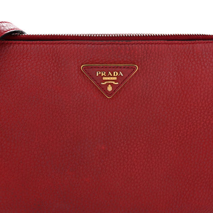 Vitello Daino Zippered Crossbody Bag Rosso