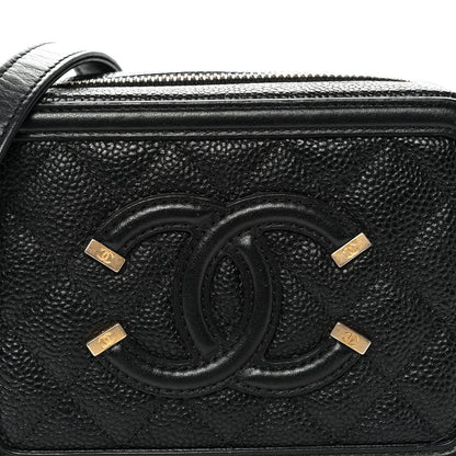 Caviar Quilted CC Filigree Vanity Clutch With Chain Black