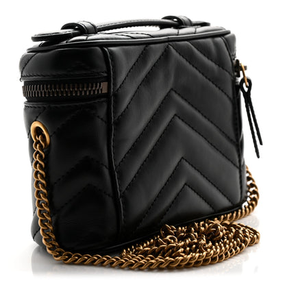 Calfskin Matelasse Chevron Mini GG Marmont Top Handle Bag Black