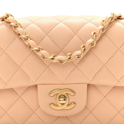 Lambskin Quilted Mini Rectangular Flap Beige