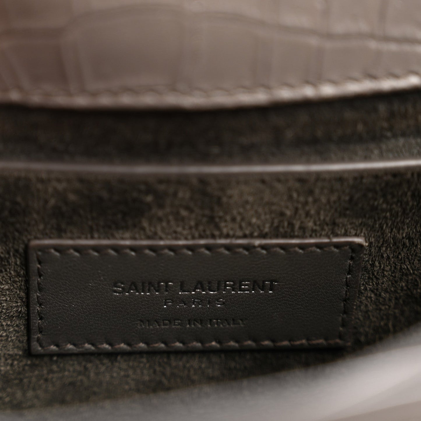 Calfskin Crocodile Embossed Medium Monogram Sunset Fog