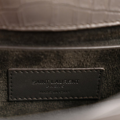 Calfskin Crocodile Embossed Medium Monogram Sunset Fog