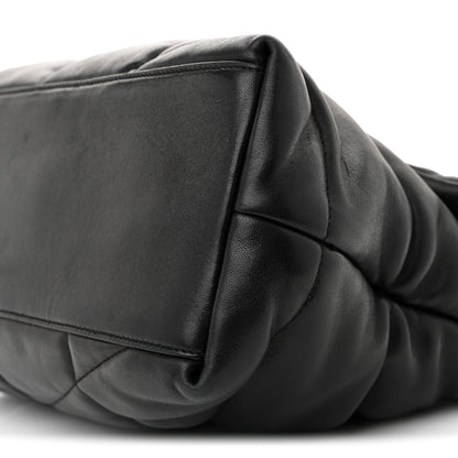 Lambskin Quilted Medium Loulou Puffer Monogram Chain Satchel Black