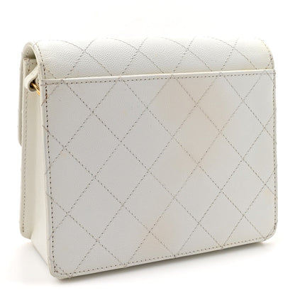 Caviar Diamond Stitched Square Flap Shoulder Bag White
