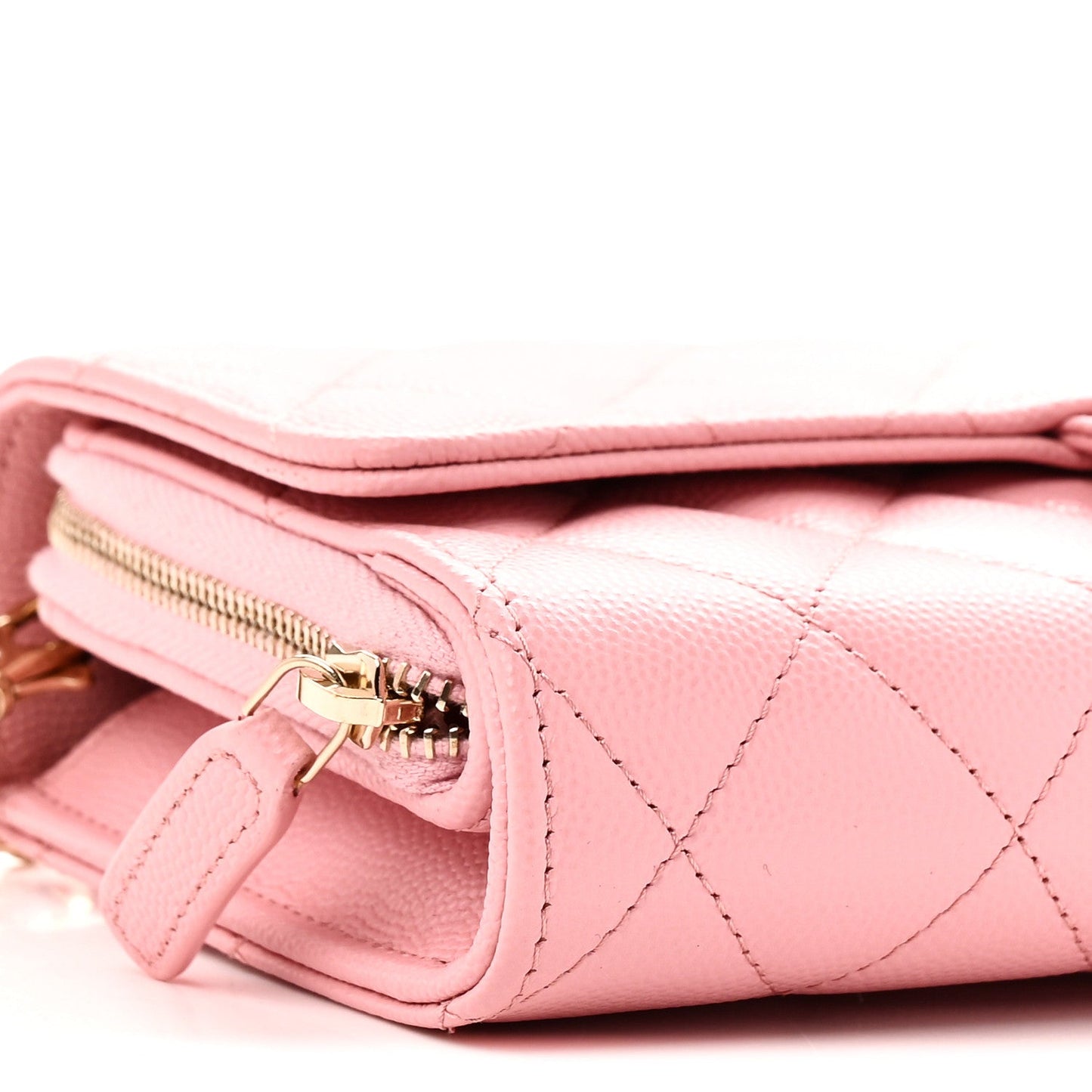 Caviar Quilted Phone Holder Wallet on Removable Chain Pink