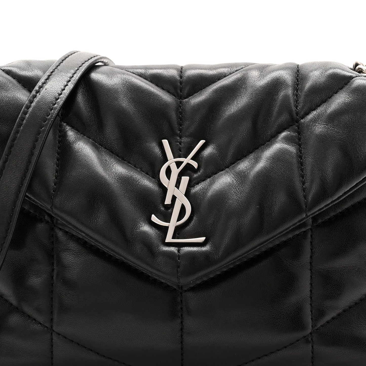 Lambskin Quilted Toy Loulou Puffer Monogram Chain Satchel Black