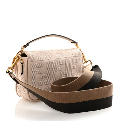 Canvas Vitello King Bi-Color Strap FF Embroidered Mini Baguette Poudre