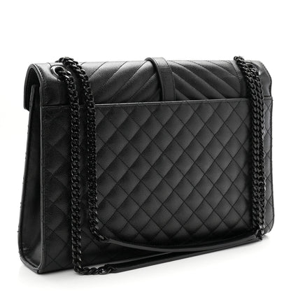 Grain De Poudre Textured Mixed Matelasse Large Triquilt Monogram Monochrome Satchel Black