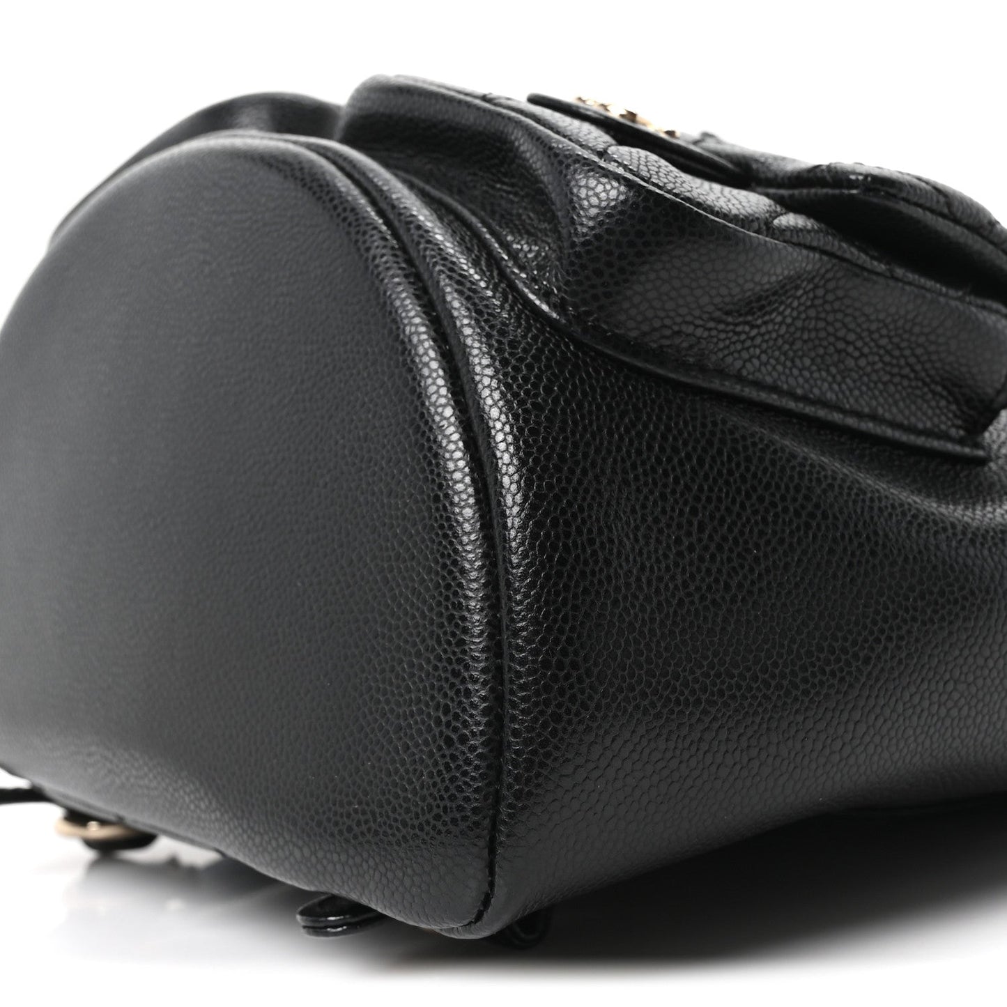 Shiny Caviar Quilted Medium Duma Pockets Drawstring Backpack Black