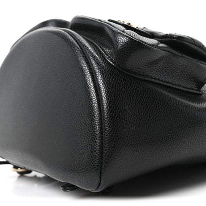 Shiny Caviar Quilted Medium Duma Pockets Drawstring Backpack Black