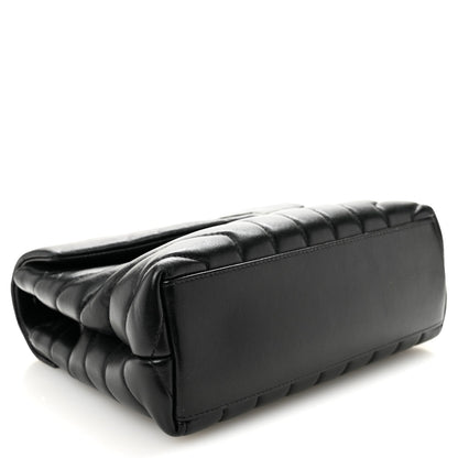 Calfskin Y Quilted Monogram Monochrome Small Loulou Chain Satchel Black