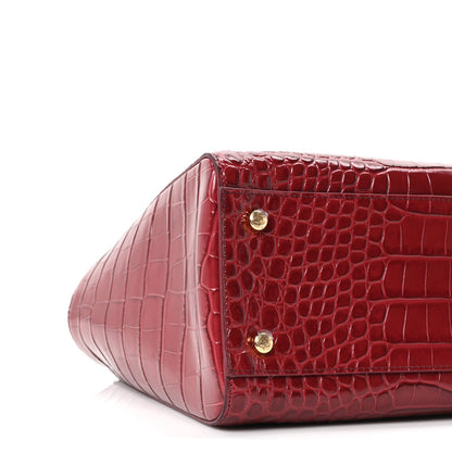 Calfskin Crocodile Embossed Archetype Small Shopping Tote Burgundy