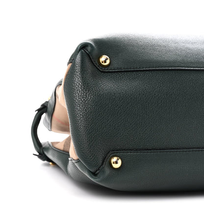 Derby Calfskin House Check Large Banner Tote Dark Bottle Green