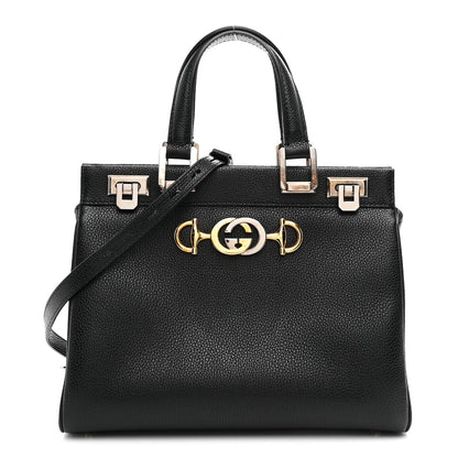 Grainy Calfskin Small Zumi Top Handle Bag Black