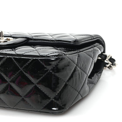 Patent Calfskin Quilted Mini Rectangular Flap Black
