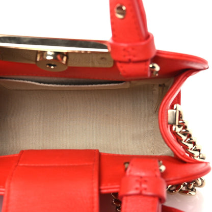 Grained Calfskin Stitched Mini Label Click Shopper Tote Red