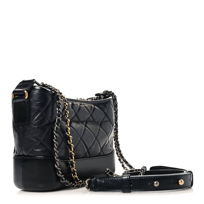 Aged Calfskin Quilted Small Gabrielle Hobo Black