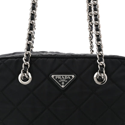 Nylon Tessuto Impuntu Quilted Shoulder Bag Black