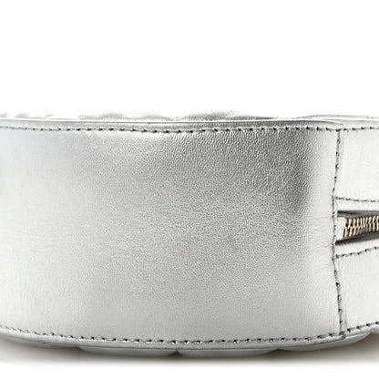 Metallic Calfskin Quilted Round Bracelet Clutch With Chain Silver