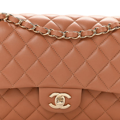 Lambskin Quilted Medium Double Flap Brown