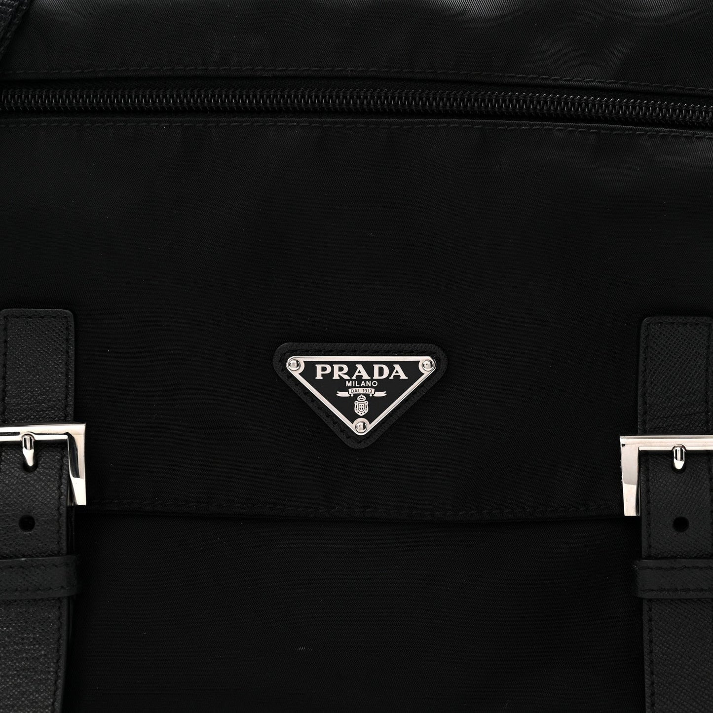 Tessuto Nylon Saffiano Double Buckle Messenger Shoulder Bag Black