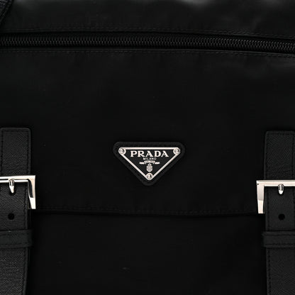Tessuto Nylon Saffiano Double Buckle Messenger Shoulder Bag Black
