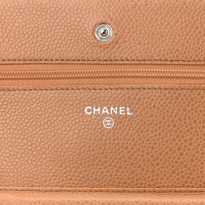 Caviar Quilted Wallet on Chain WOC Beige