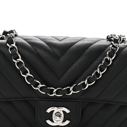 Caviar Chevron Quilted Mini Rectangular Flap Black
