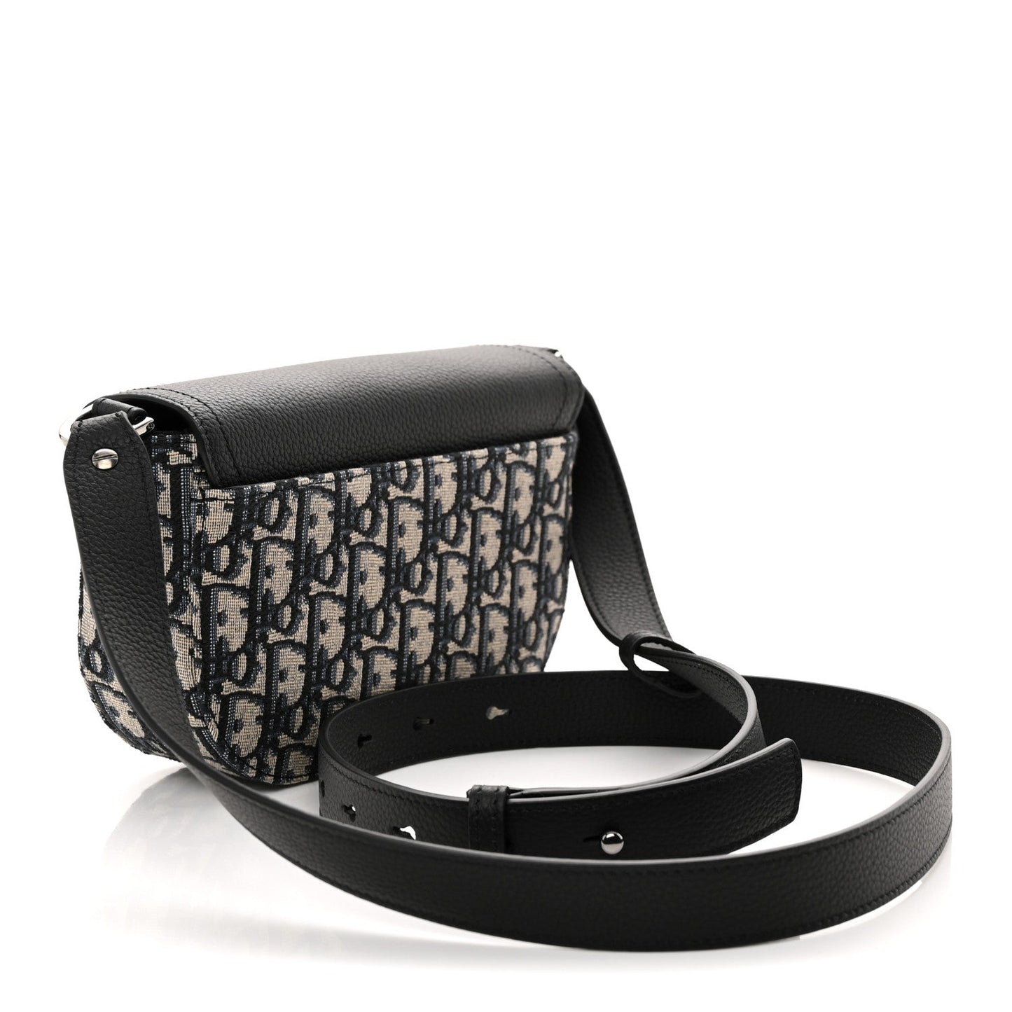 Grained Calfskin Oblique Mini Saddle Messenger Bag With Flap Beige Black