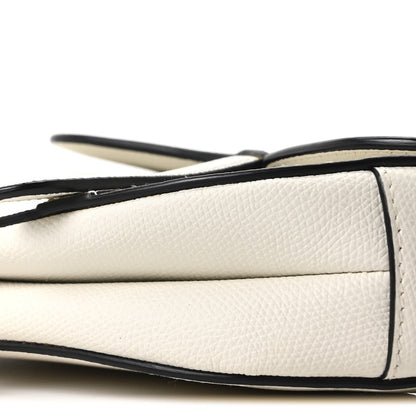 Grained Calfskin Mini Saddle Bag White