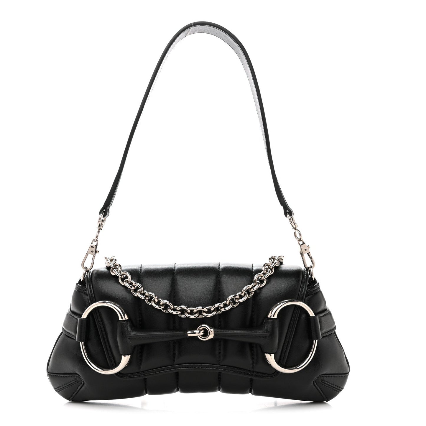 Nappa Vertical Matelasse Small Maxi Horsebit Chain Shoulder Bag Black