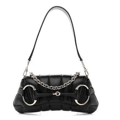 Nappa Vertical Matelasse Small Maxi Horsebit Chain Shoulder Bag Black