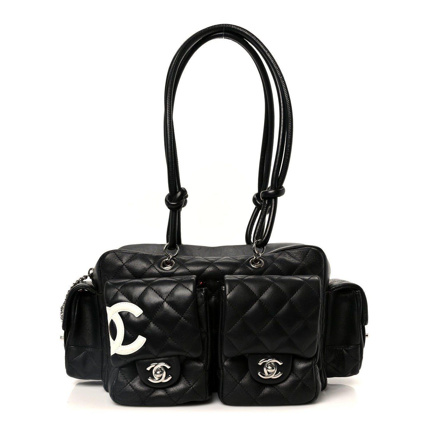 Calfskin Quilted Small Cambon Multipocket Reporter Black White