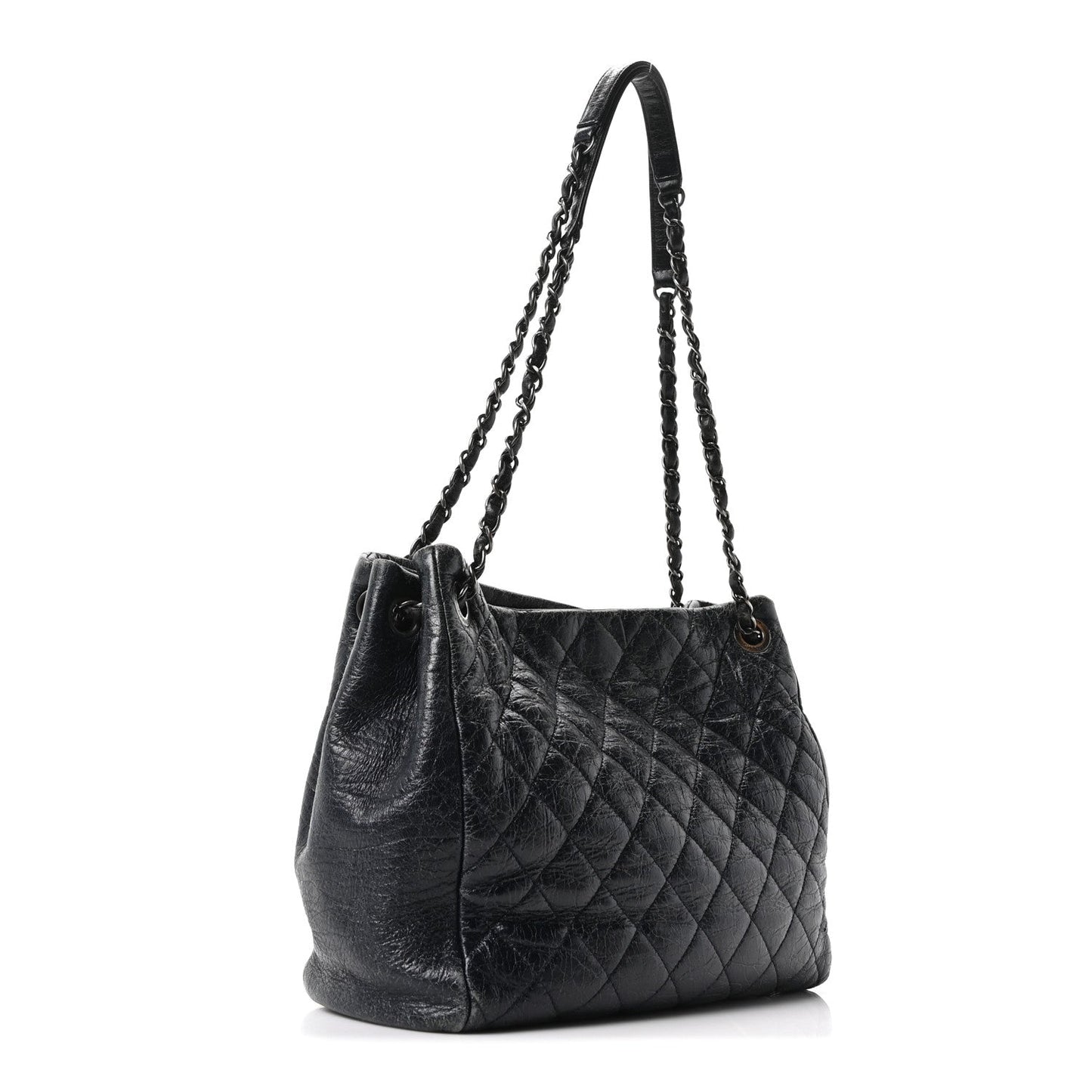 Glazed Calfskin Quilted Tote Navy