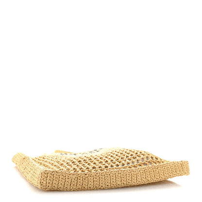 Yarn Raffia Effect Crochet Logo Embroidered Tote Bag Naturale