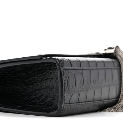 Calfskin Crocodile Embossed Medium Classic Monogram Kate Tassel Satchel Black