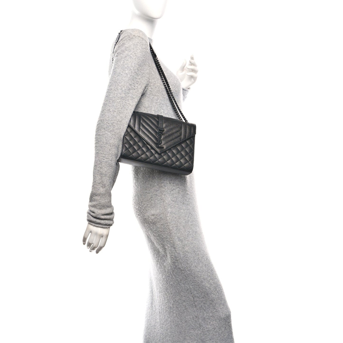 Grain De Poudre Textured Mixed Matelasse Triquilt Medium Monogram Monochrome Satchel Black