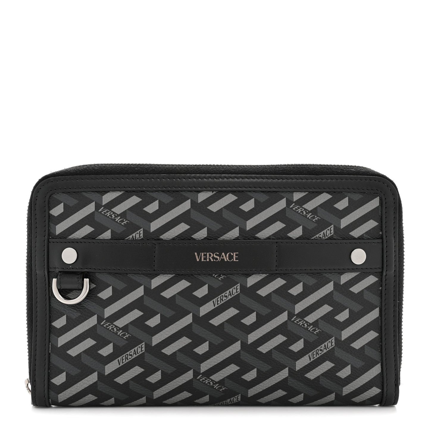 Coated Canvas La Greca Signature  Black Gray