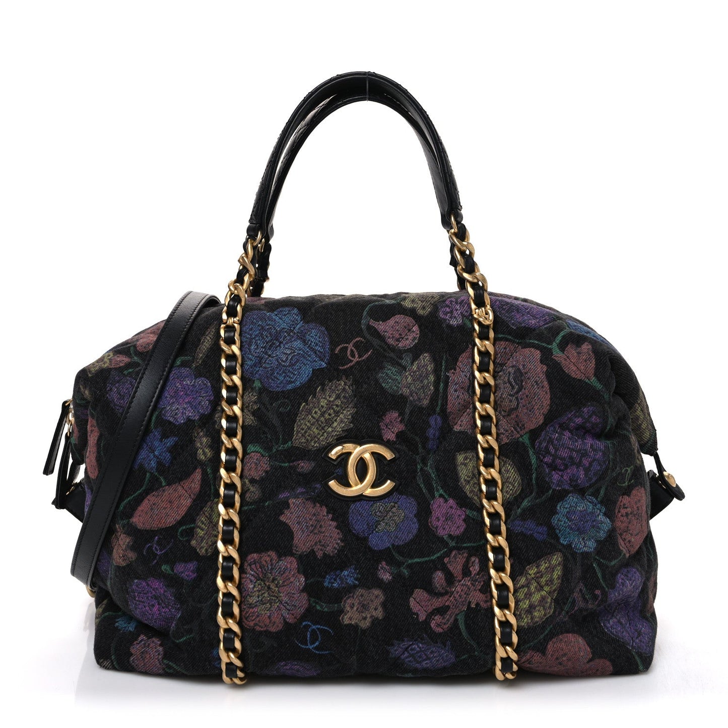 Denim Printed Destination Chenonceau Shoulder Bag Charcoal Multicolor