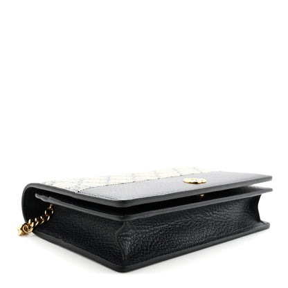 GG Supreme Monogram Textured Dollar Calfskin Mini GG Marmont Chain Wallet Beige Blue