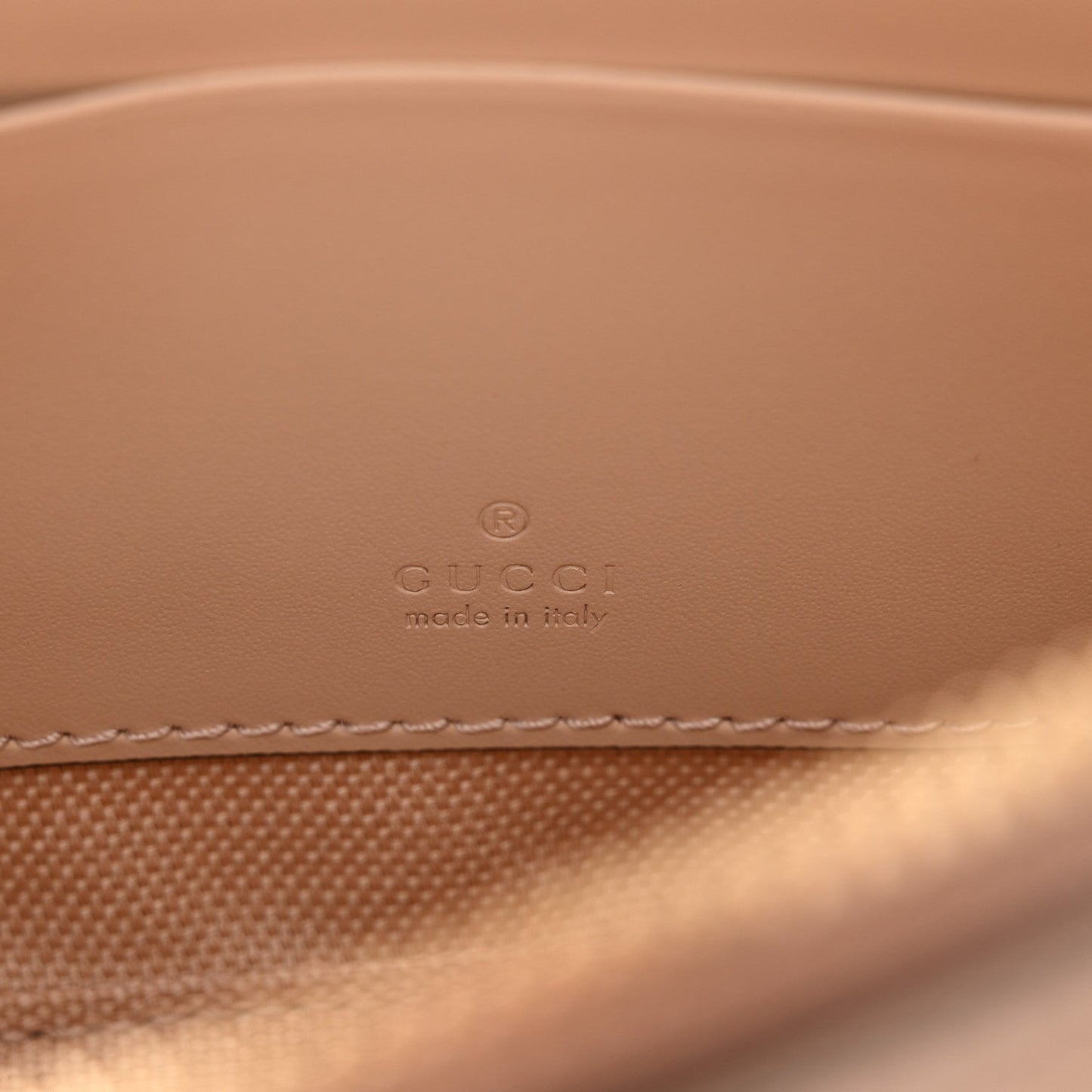 Calfskin GG Super Mini Debossed Chain Wallet Light Beige