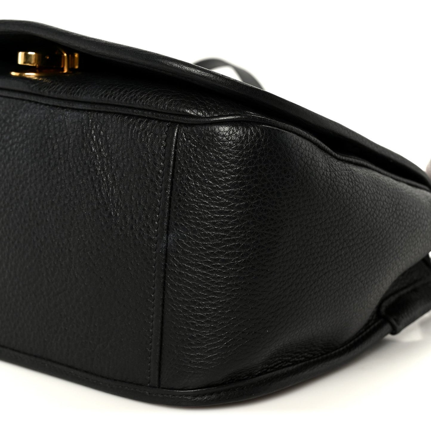 Vitello Daino Embossed Logo Flap Shoulder Bag Black