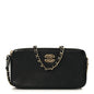 Goatskin Enamel Quilted Small Clutch With Chain Black