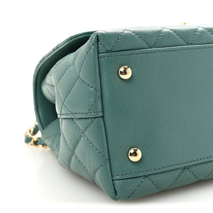 Caviar Quilted Lizard Embossed Small Coco Handle Flap Green